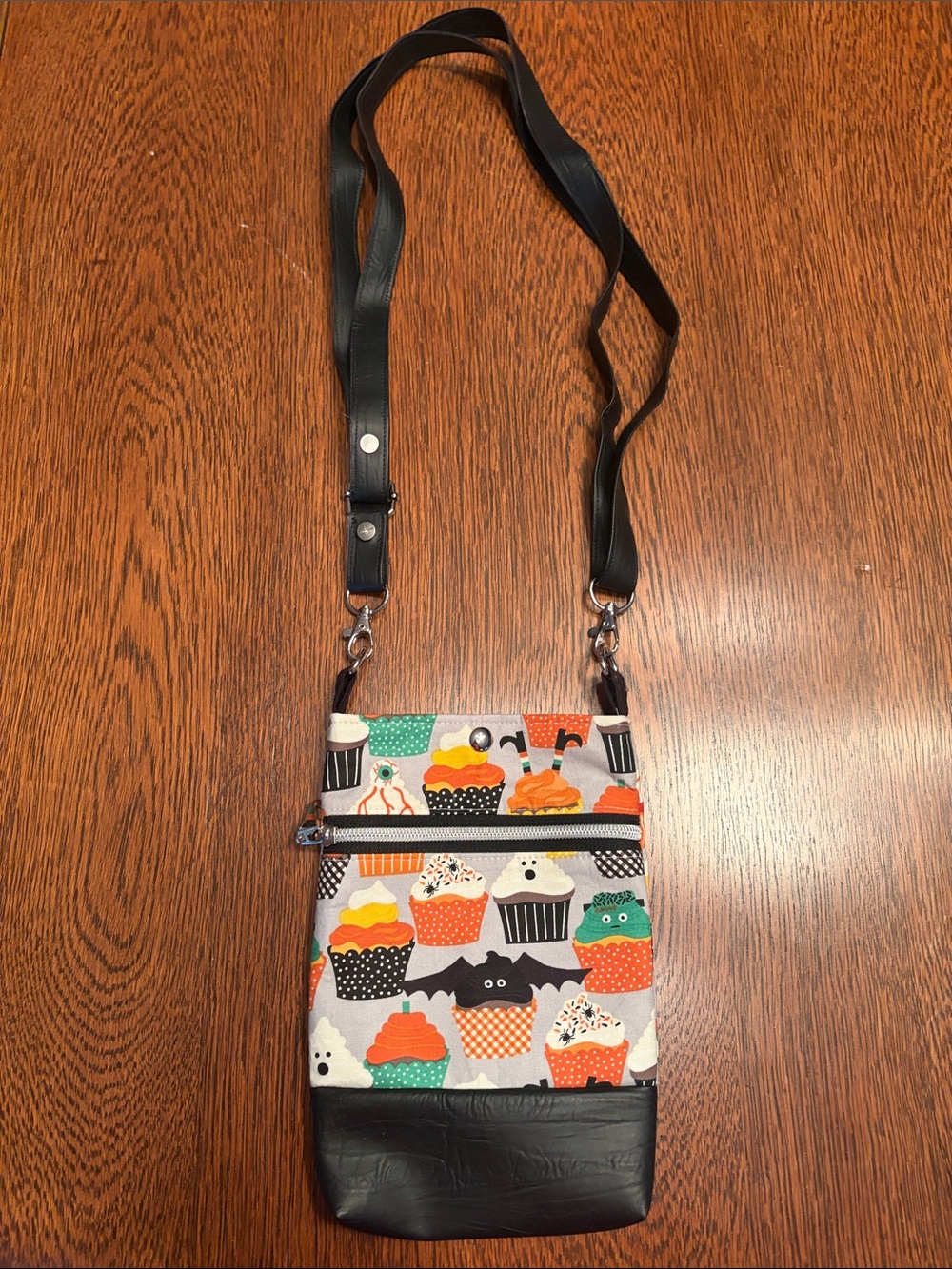 Handmade Halloween Cupcake Small Crossbody Bag | 6x8 Compact Zipper Phone Purse